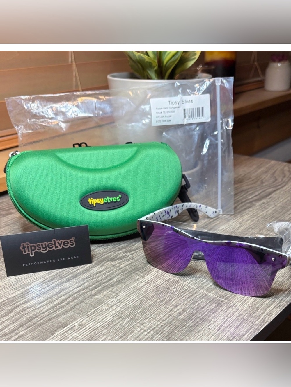 Tipsyelves Purple Lens Sunglasses with Green Case- unisex